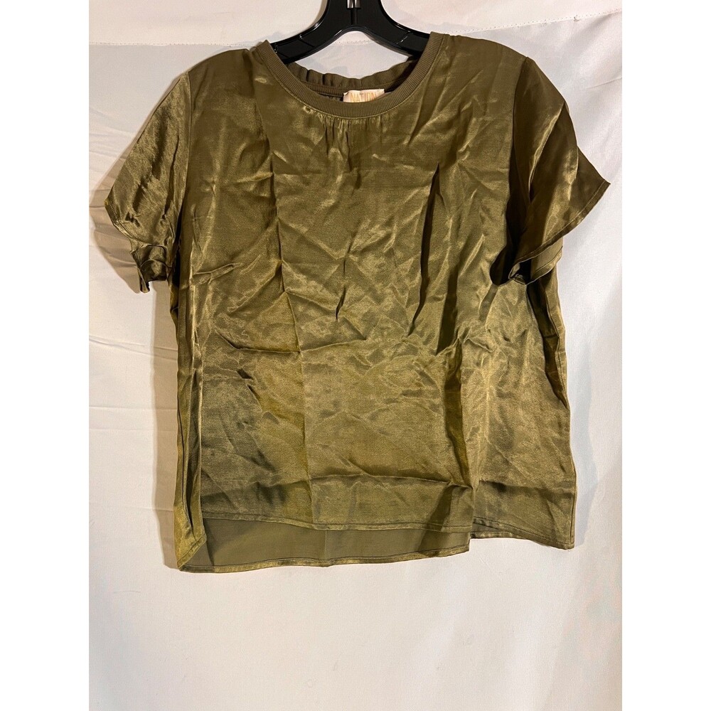 Nation LTD Marie Top Woman's M Silky Satin T-shirt Sage Green Short Sleeve Shirt